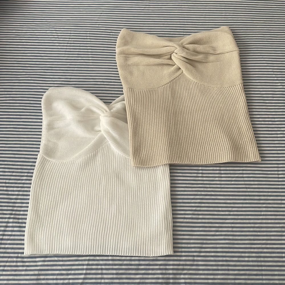 Bundle two Zara MNG ARITZIA UNBRANDED Knit tube Top Strapless beige white